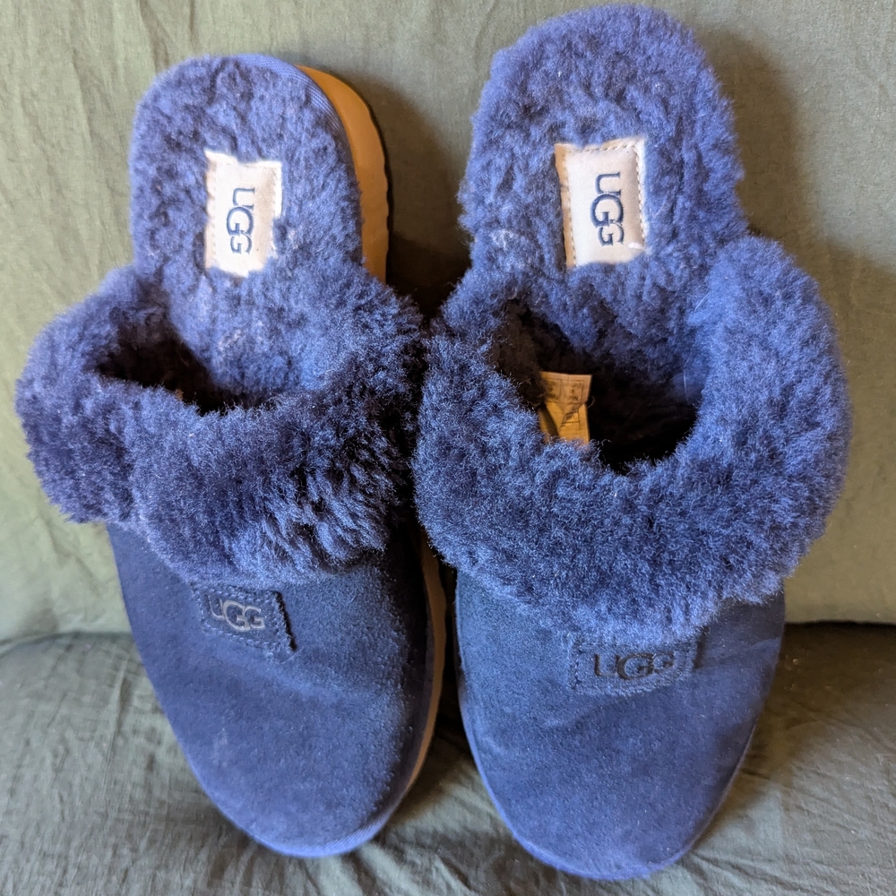 UGG Navy Fuzzy Slippers